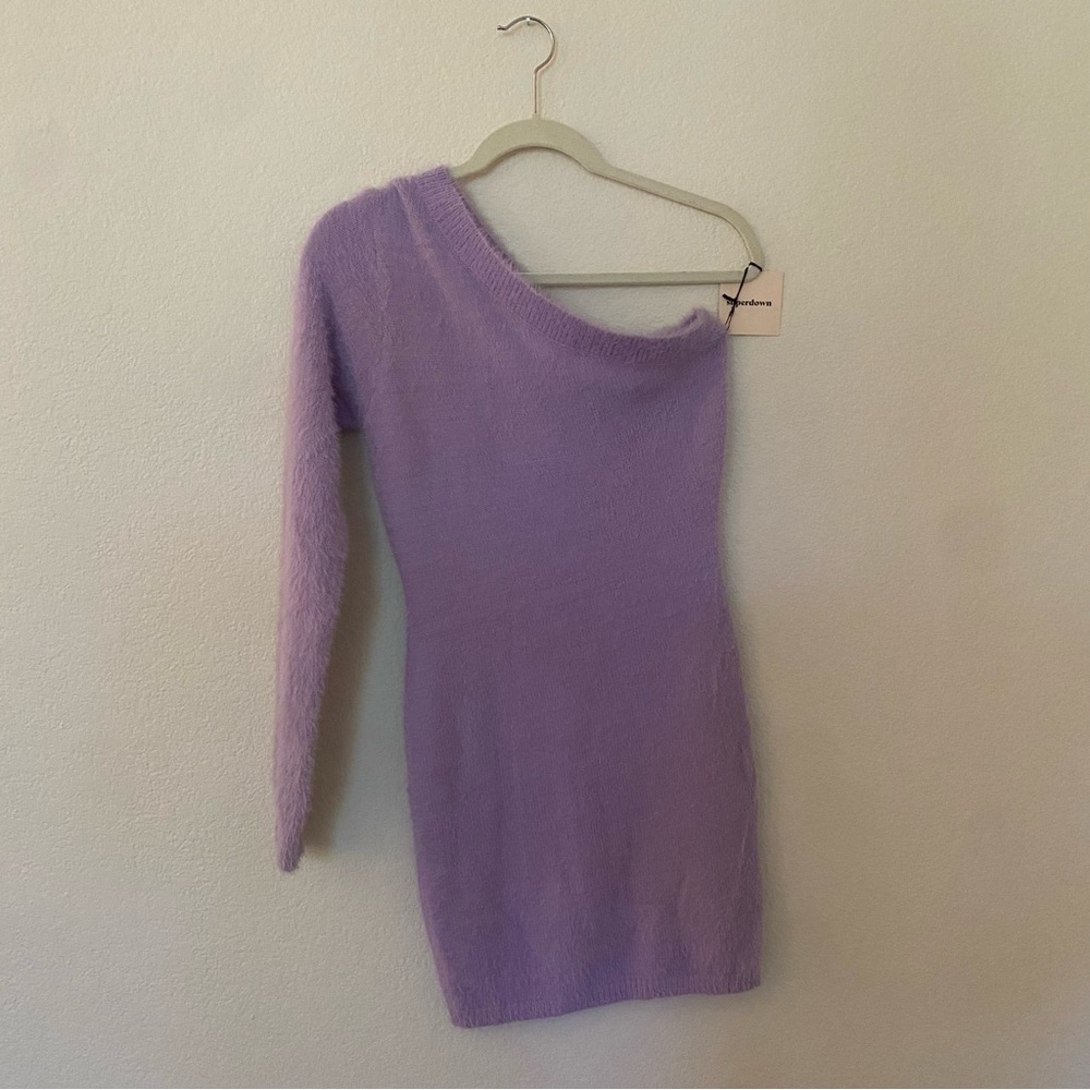 NWT Superdown Violet Mohair One Shoulder Knit Dress